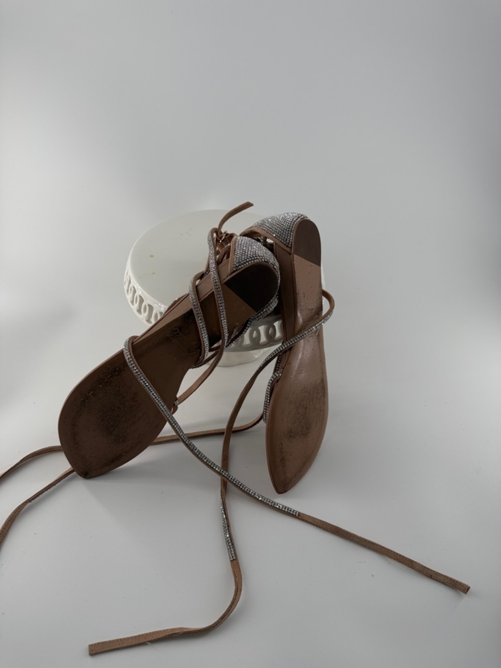 Crystal Lace-Up Gladiator Sandals in Nude - Picture 4 of 6